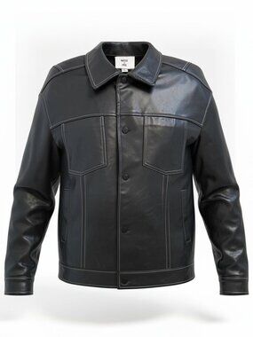 Mode Of One Faux Leather Bomber Jacket - Size Medium - Black